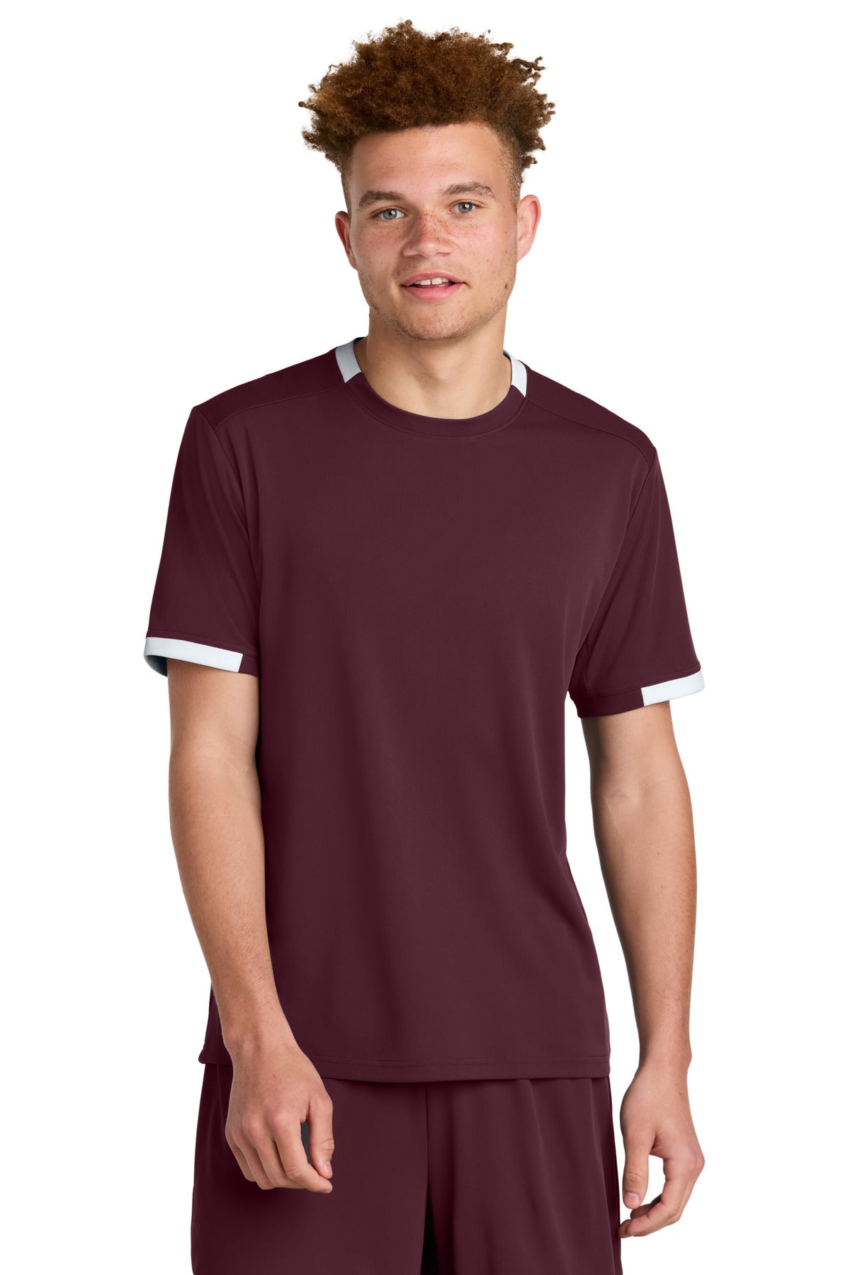Front View of Mar/White Sport-Tek Club Short Sleeve Crew ST440