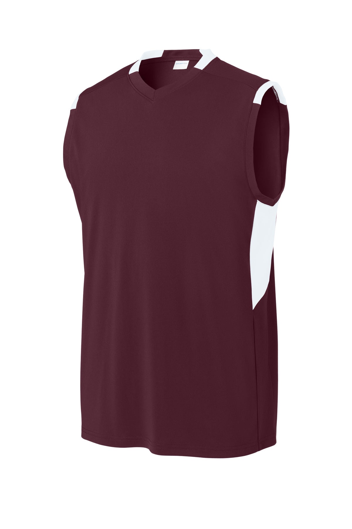 Front View of Mar/White Sport-Tek Club Sleeveless V-Neck ST441
