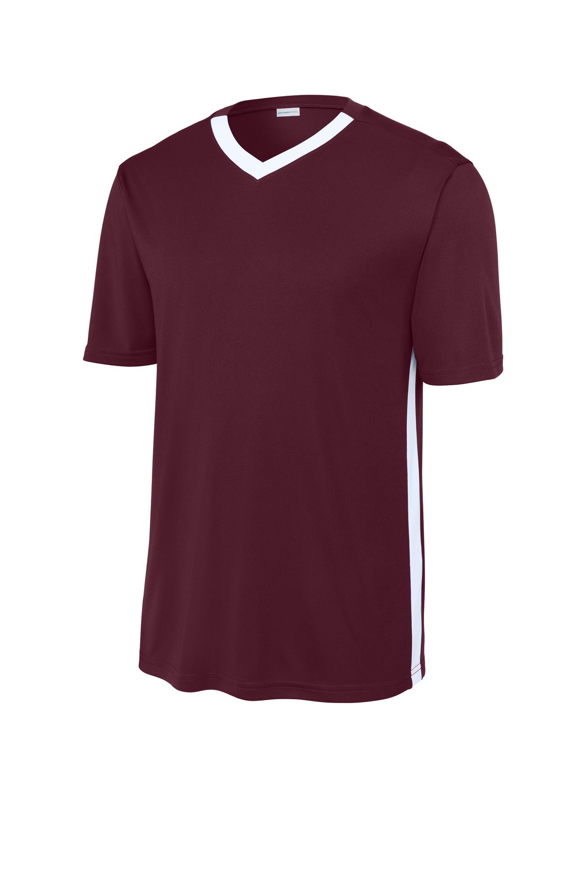 Front View of Mar/White Sport-Tek Competitor United V-Neck ST101