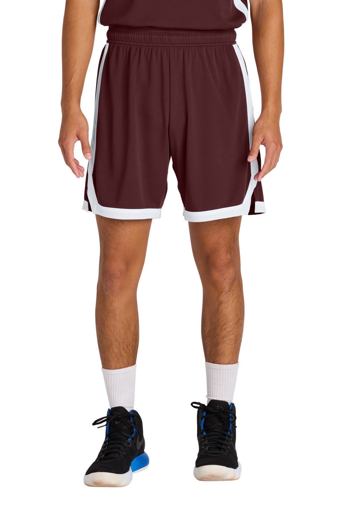 Front View of Mar/White Sport-Tek Rival Basketball 7"Short ST901