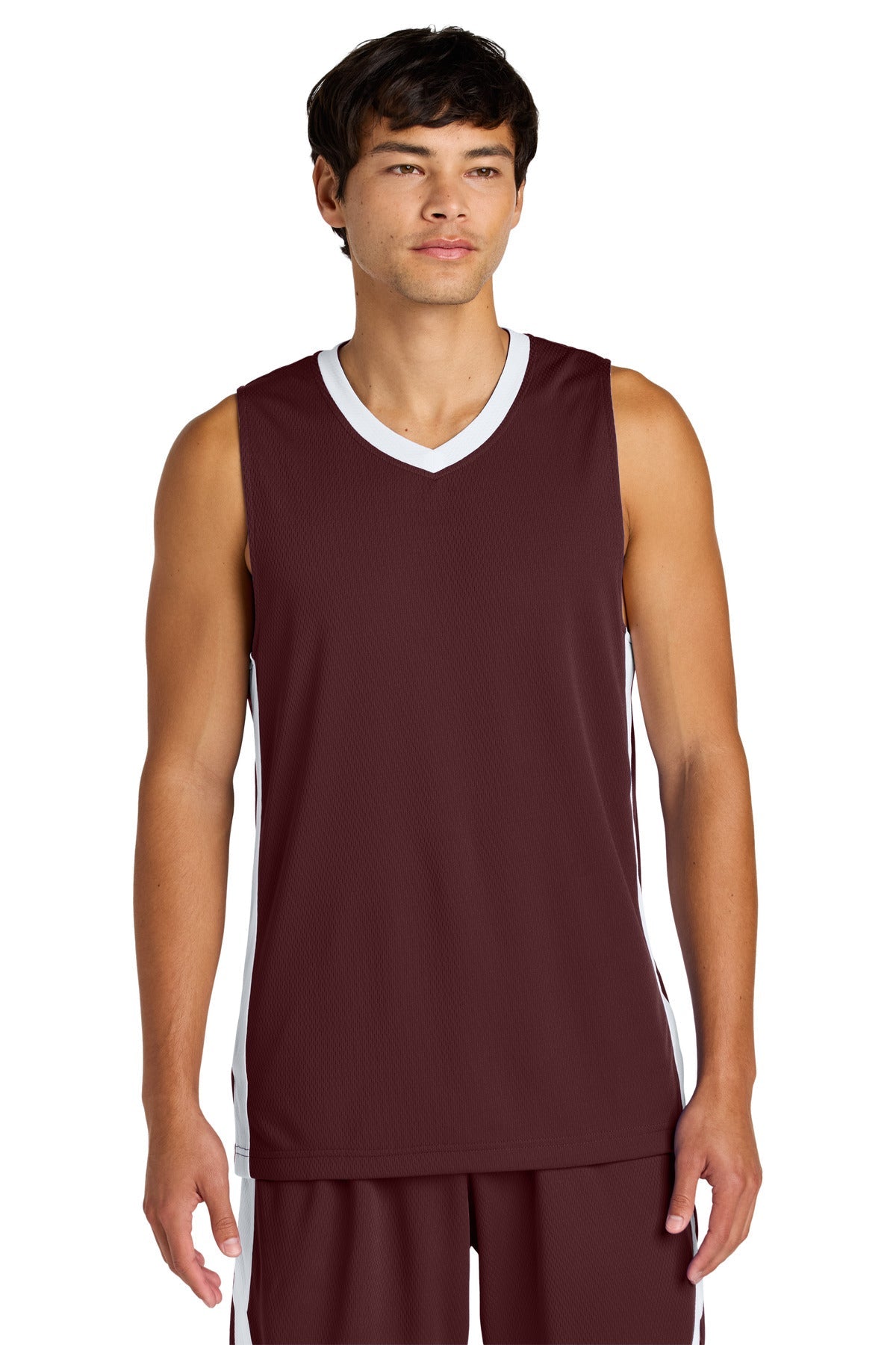 Front View of Mar/White Sport-Tek Rival Basketball Rev Jersey ST900