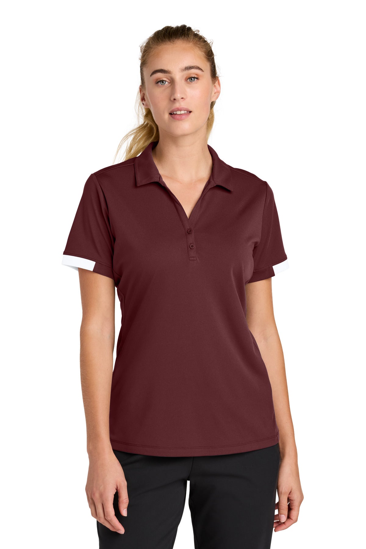 Front View of Mar/White Sport-Tek Women's Club Colorblock Polo LST444