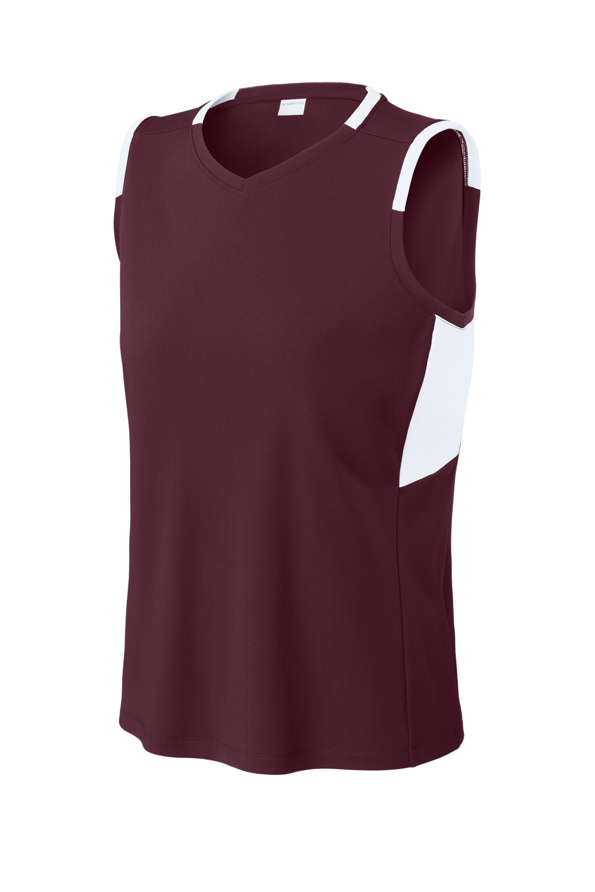 Front View of Mar/White Sport-Tek Women's Club Sleeveless V-Neck LST441