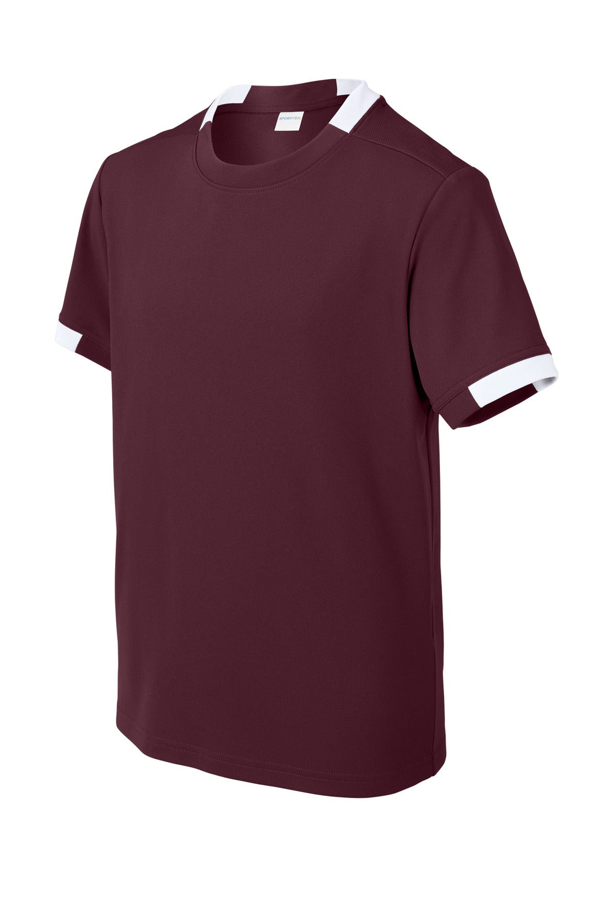 Front View of Mar/White Sport-Tek Youth Club Short Sleeve Crew YST440