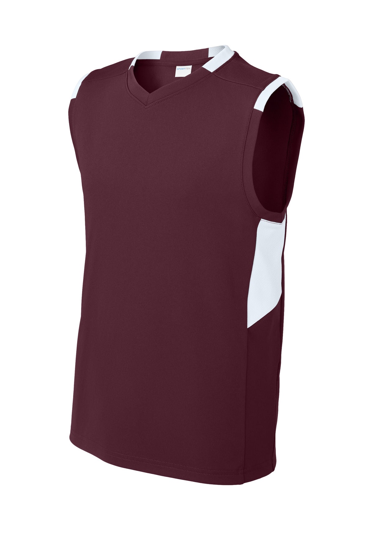 Front View of Mar/White Sport-Tek Youth Club Sleeveless V-Neck YST441