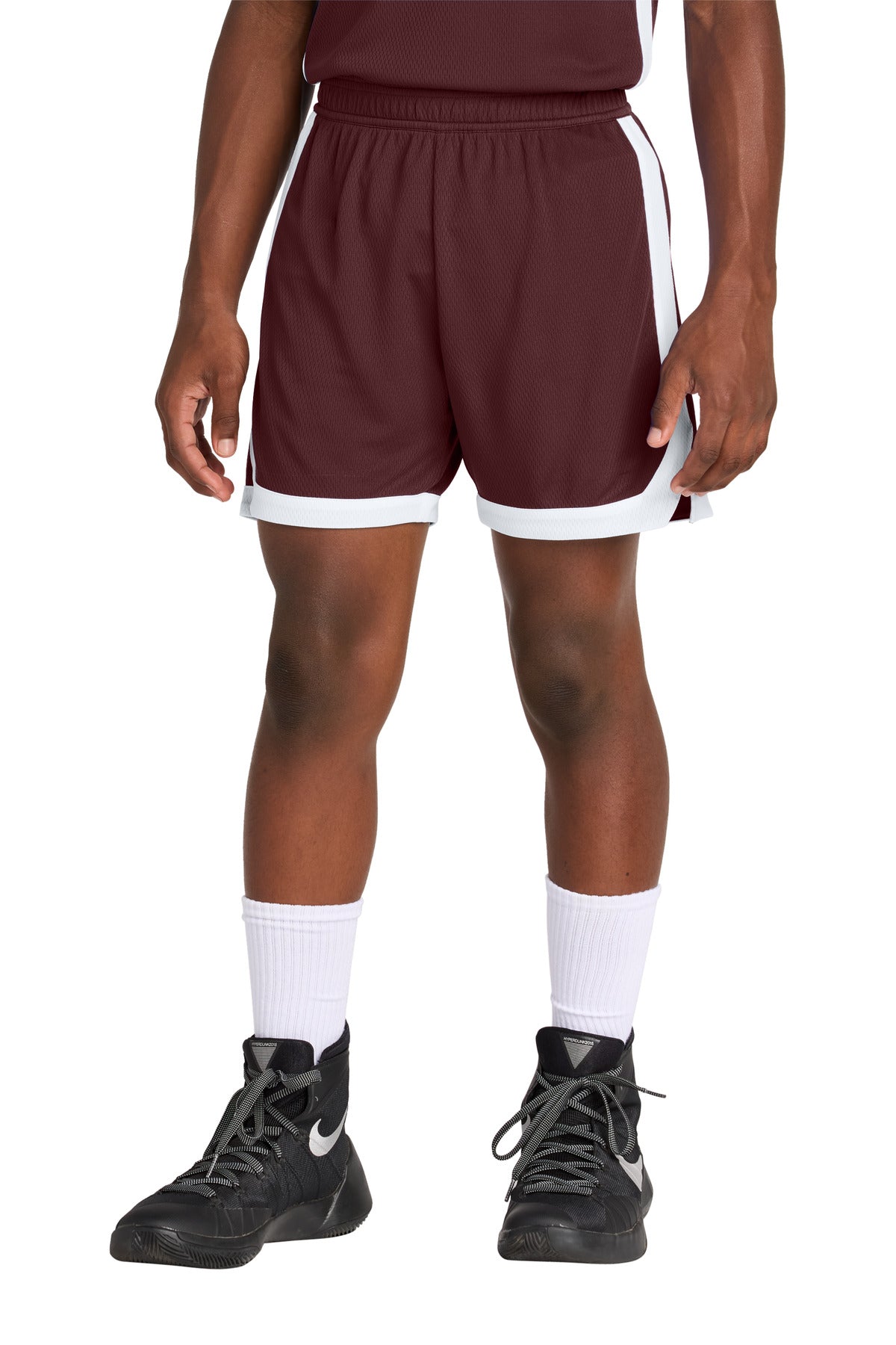 Front View of Mar/White Sport-Tek Youth Rival Basketball 5" Short YST901