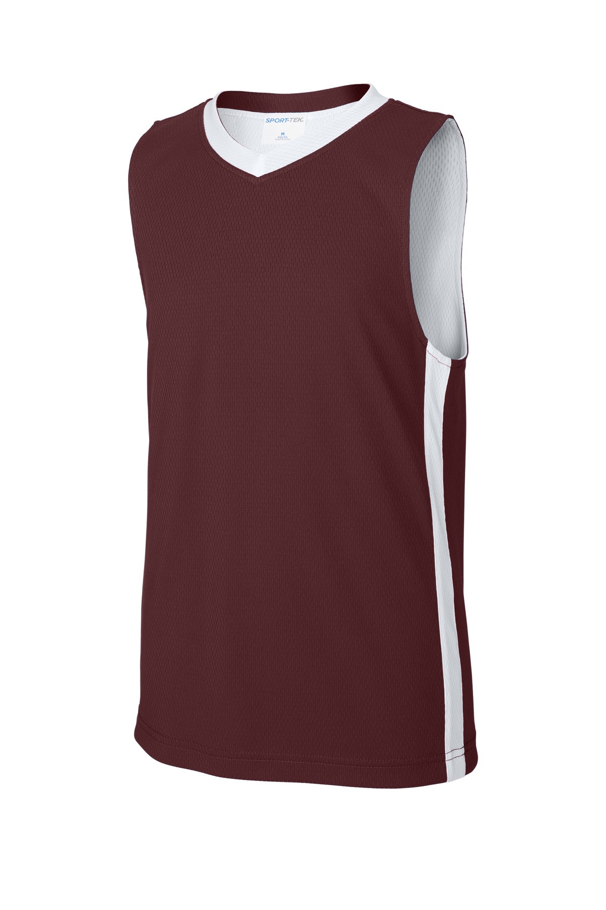 Front View of Mar/White Sport-Tek Youth Rival Basketball Rev Jersey YST900