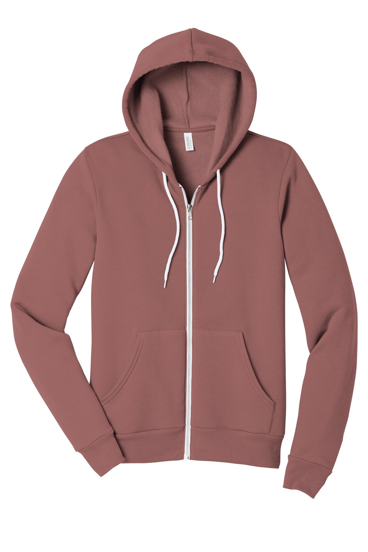 Front View of Mauve BELLA+CANVAS Unisex Sponge Fleece Full-Zip Hoodie. BC3739
