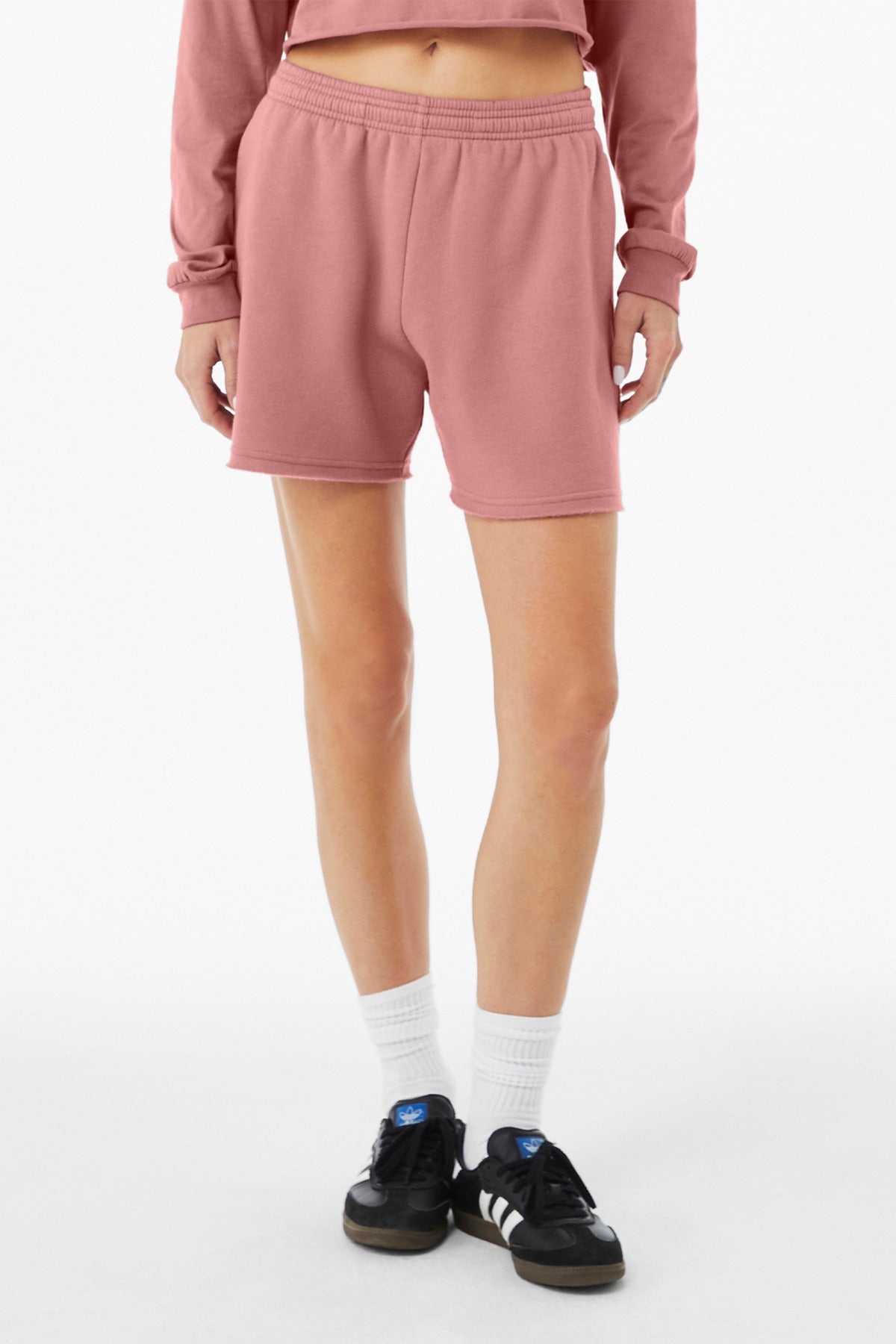 Front View of Mauve BELLA+CANVAS Women's Cutoff Sweatshort BC3787