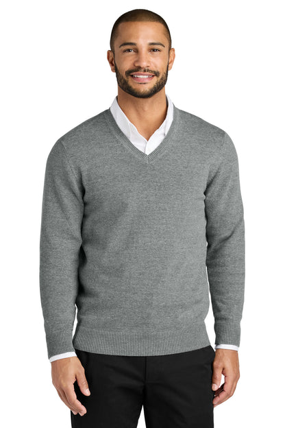 Front View of MdHtGrey Port Authority Easy Care V-Neck Sweater SW2850
