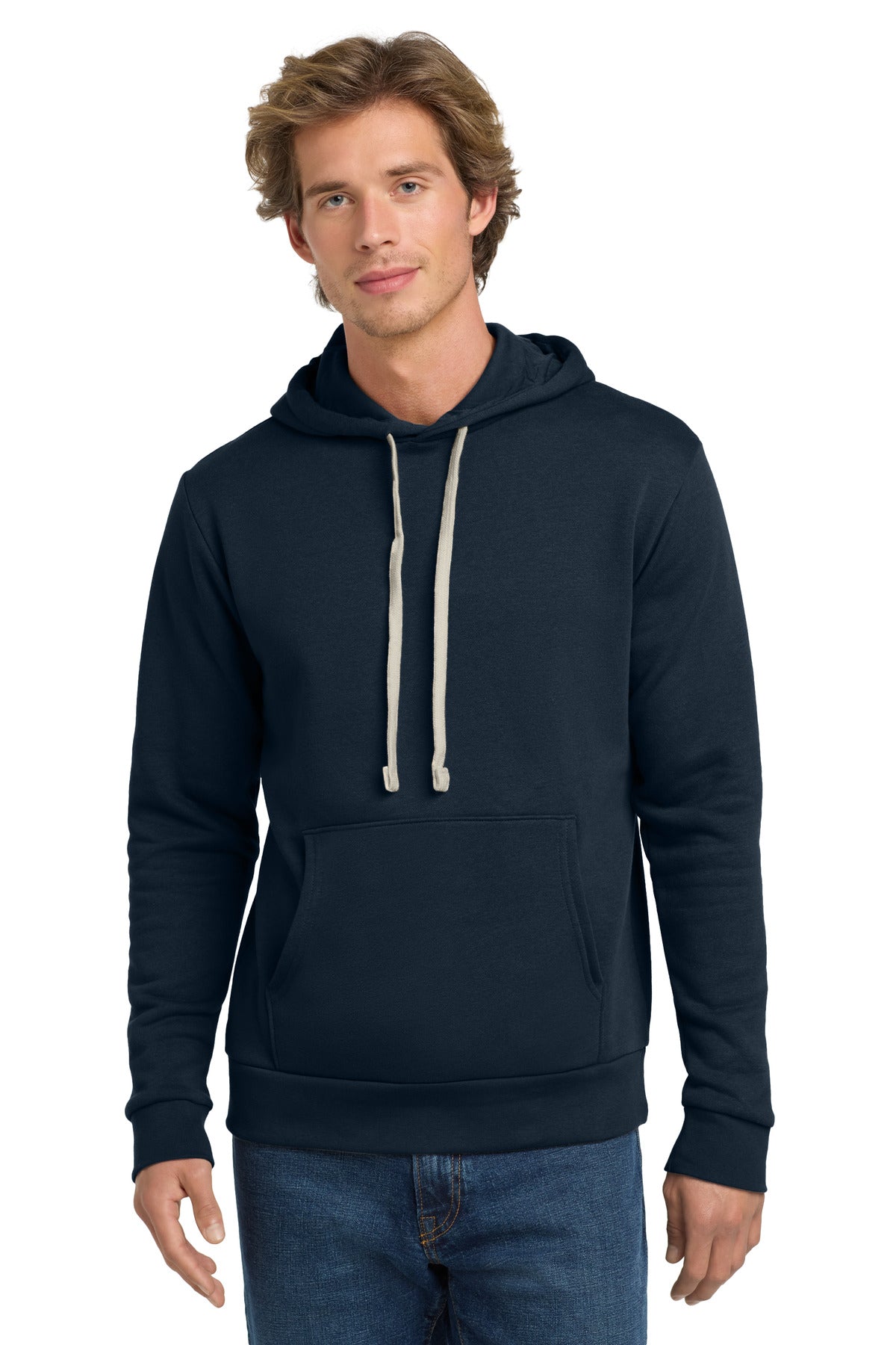 Front View of MdntNavy Next Level Apparel Adult Santa Barbara Pullover Hoodie. NL9303