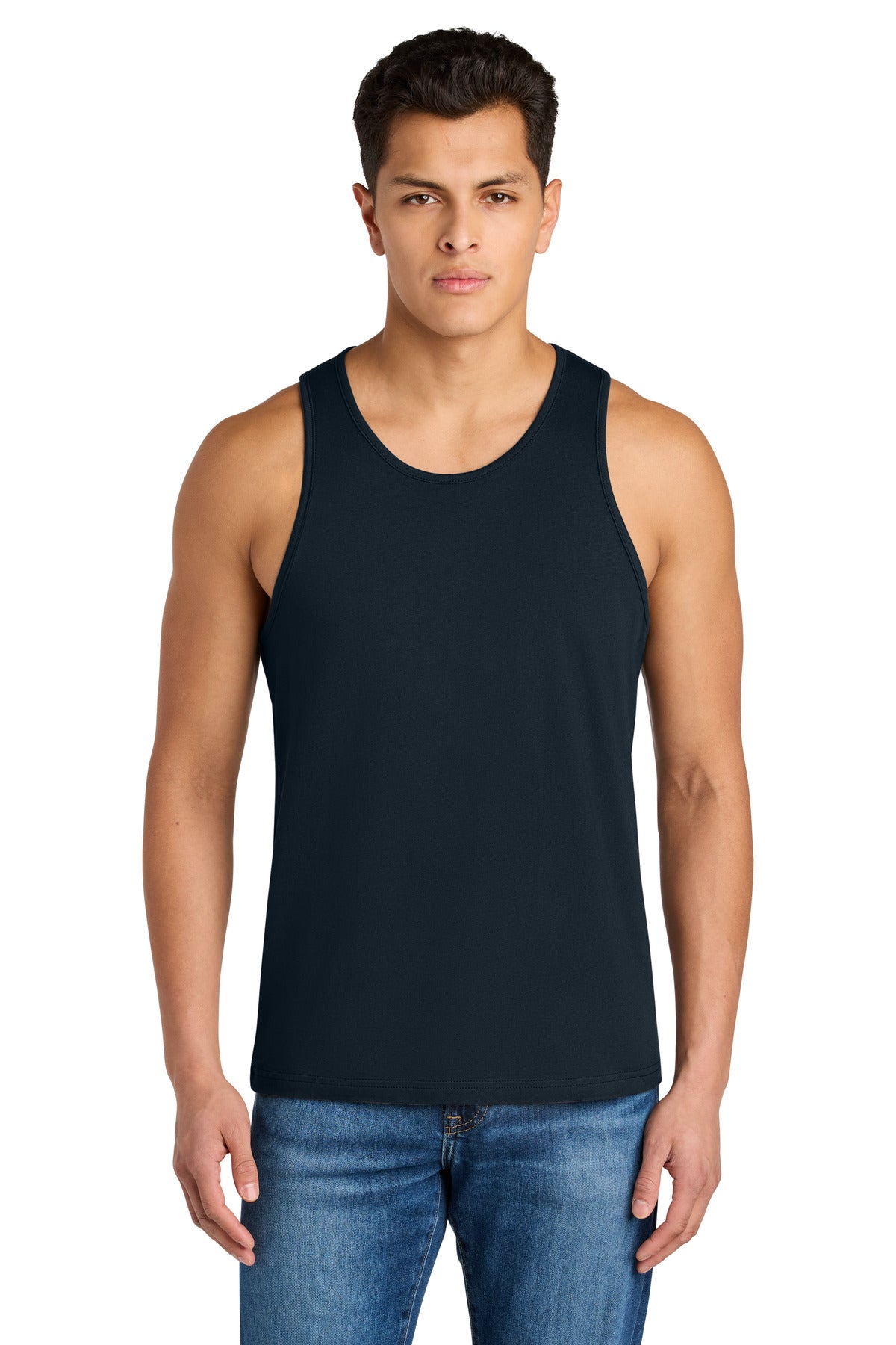 Front View of MdntNavy Next Level Apparel Cotton Muscle Tank NL3633