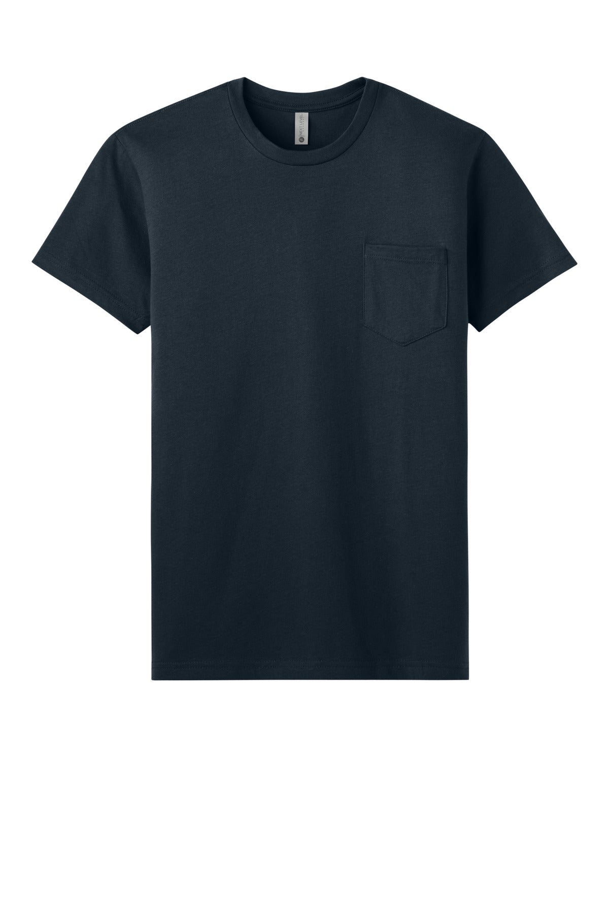 Front View of MdntNavy Next Level Apparel Cotton Pocket Tee NL3605