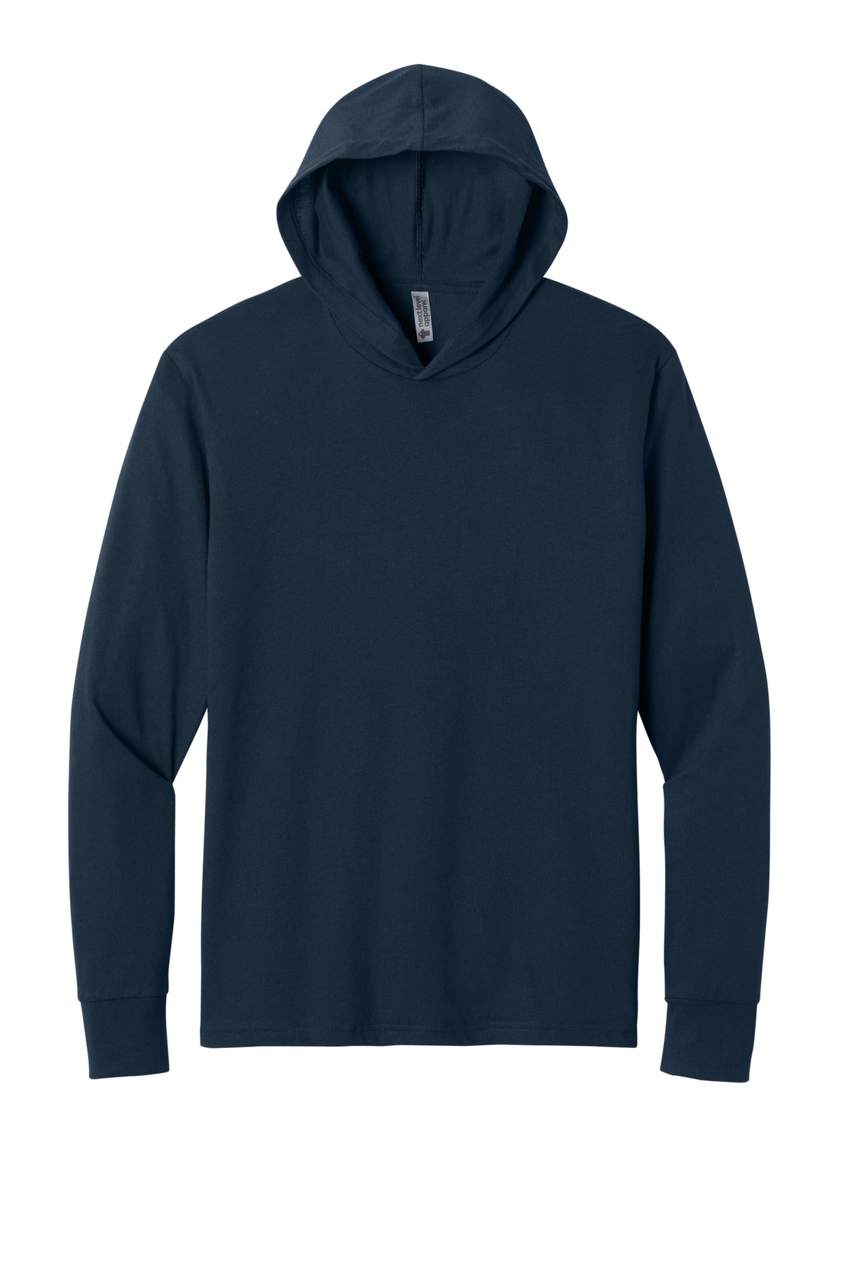 Front View of MdntNavy Next Level Apparel CVC Long Sleeve Hoodie NL6221