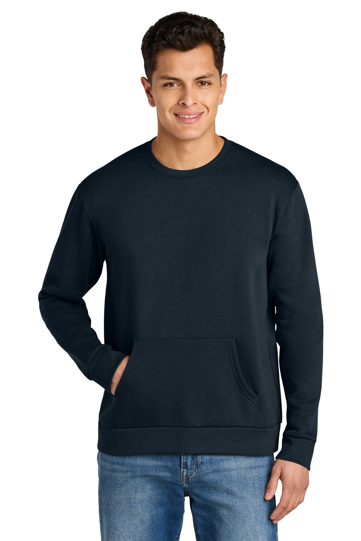 Front View of MdntNavy Next Level Apparel Santa Barbara Pocket Sweatshirt NL9001