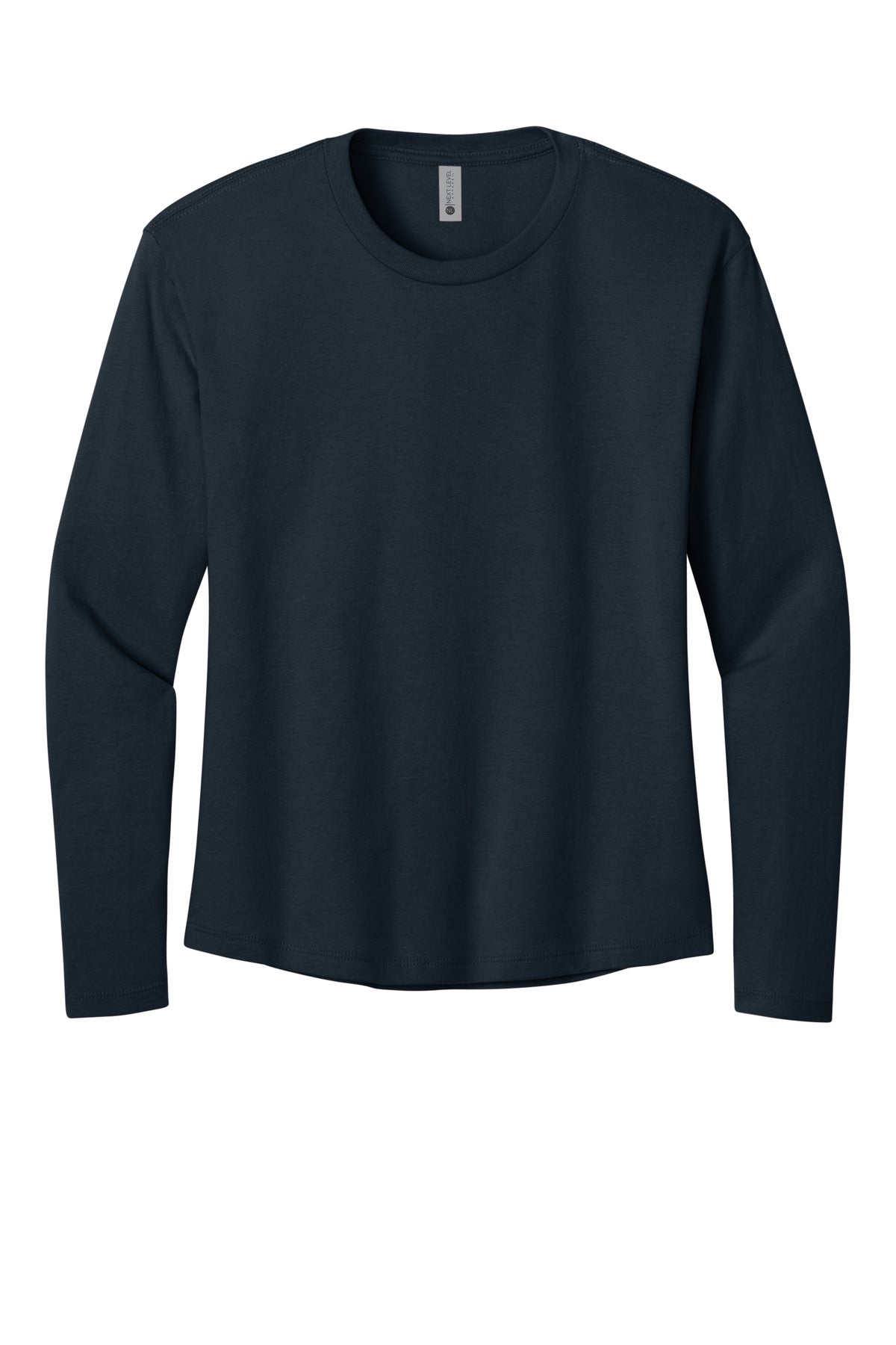 Front View of MdntNavy Next Level Apparel Women's Cotton Relaxed Long Sleeve Tee NL3911