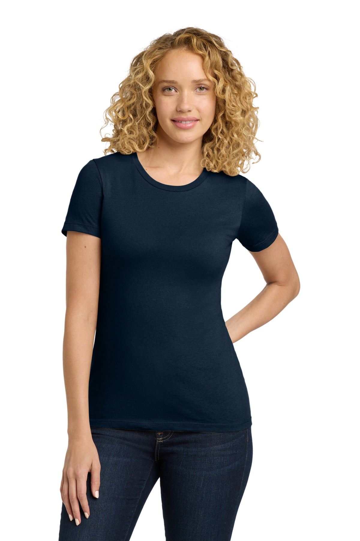 Front View of MdntNavy Next Level Apparel Women's Cotton Tee. NL3900