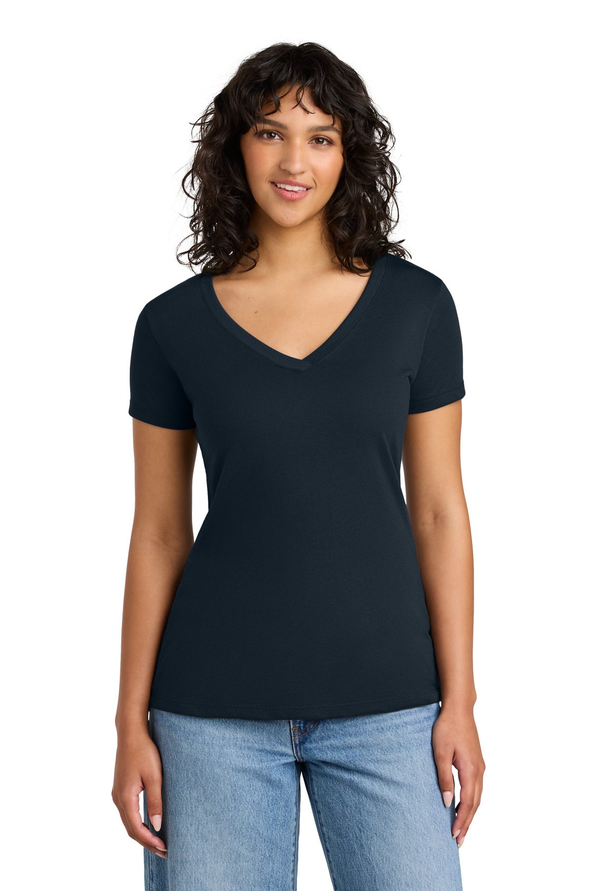 Front View of MdntNavy Next Level Apparel Women's Ideal V-Neck Tee NL1540
