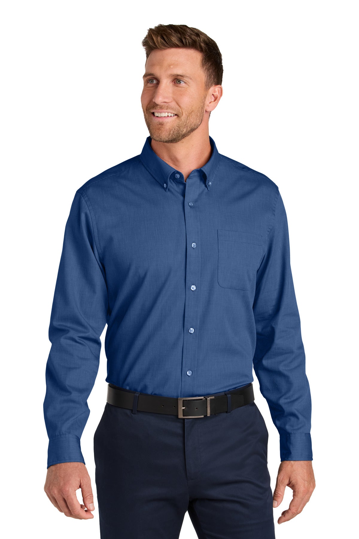 Front View of MediBlue Port Authority Long Sleeve Nailhead Easy Care Shirt W816