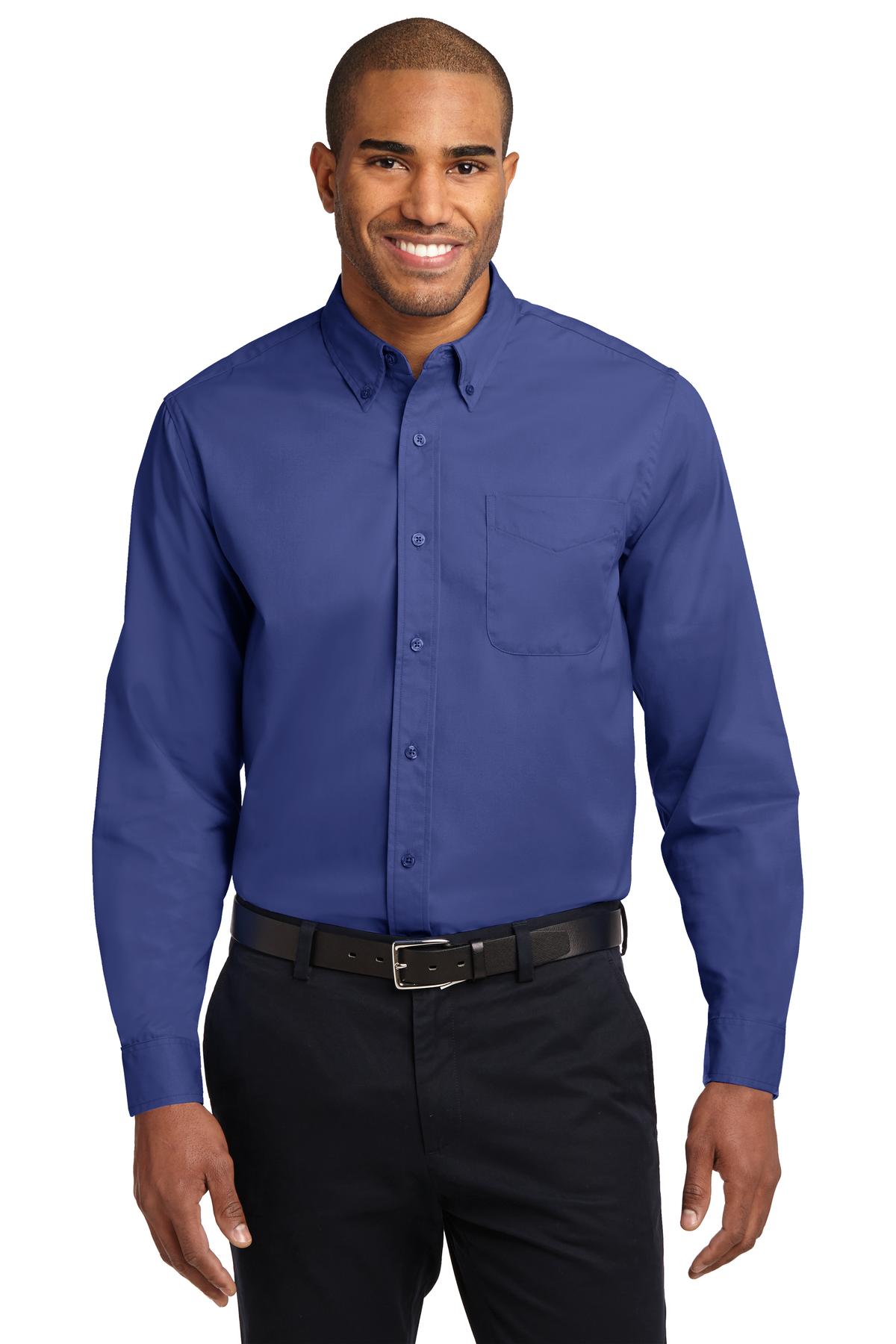 Front View of Mediter. Blue Port Authority Long Sleeve Easy Care Shirt S608