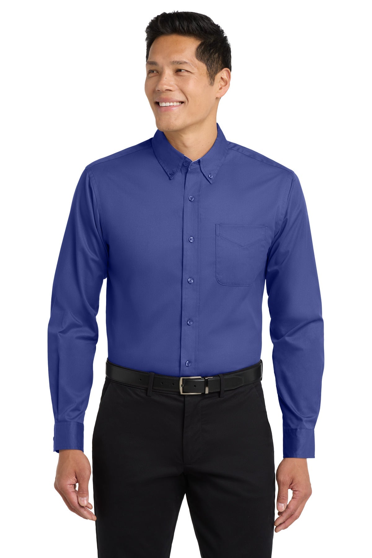 Front View of Mediter. Blue Port Authority Long Sleeve Easy Care Shirt S608