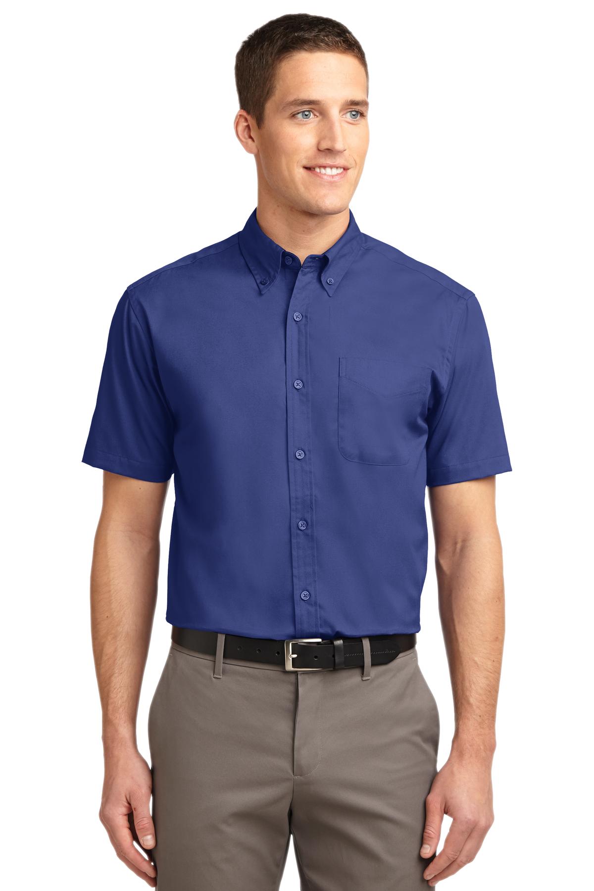 Front View of Mediteran Blue Port Authority Short Sleeve Easy Care Shirt. S508