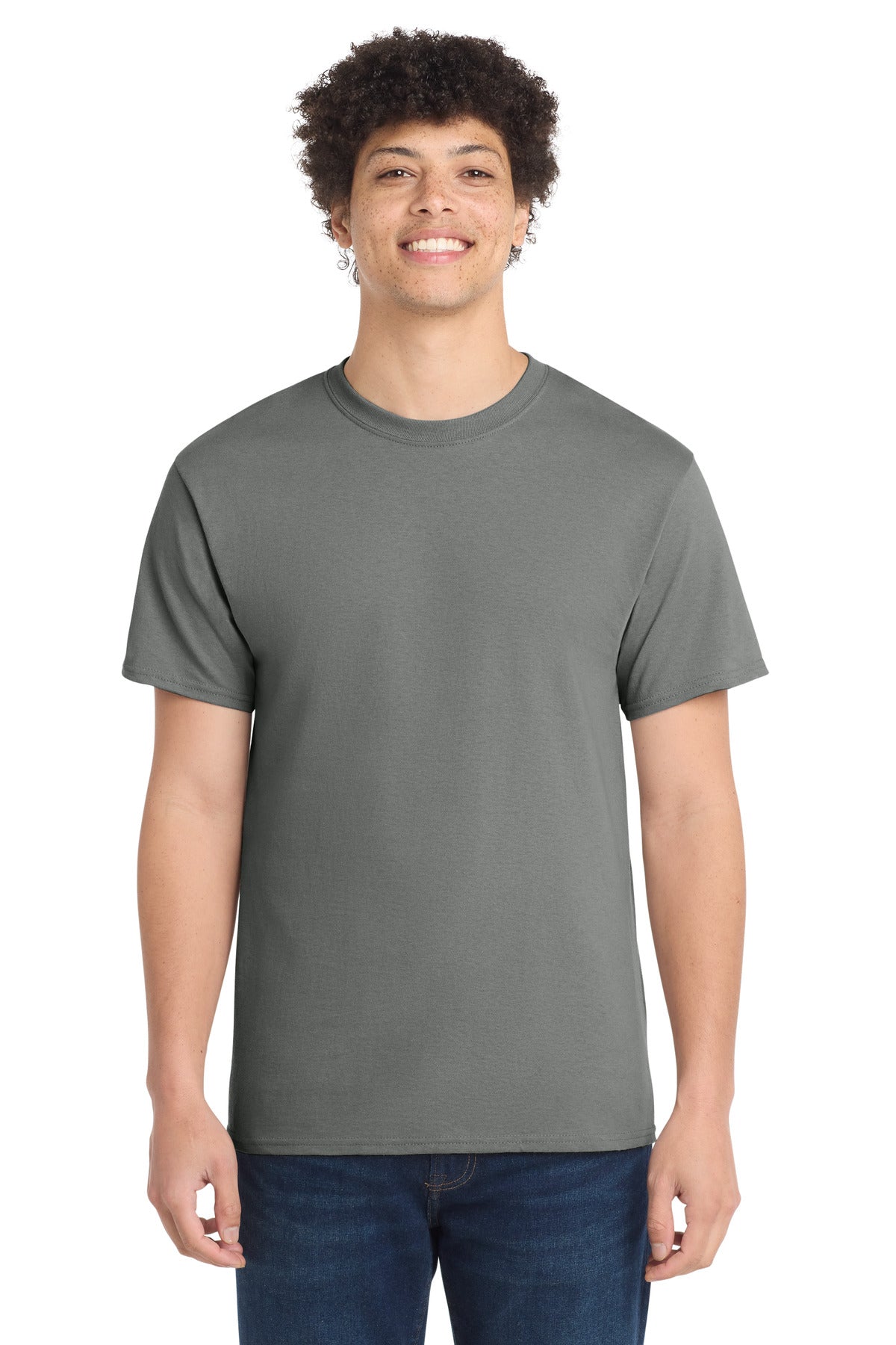 Front View of Medium Grey Port & Co Core Cotton Tee. PC54