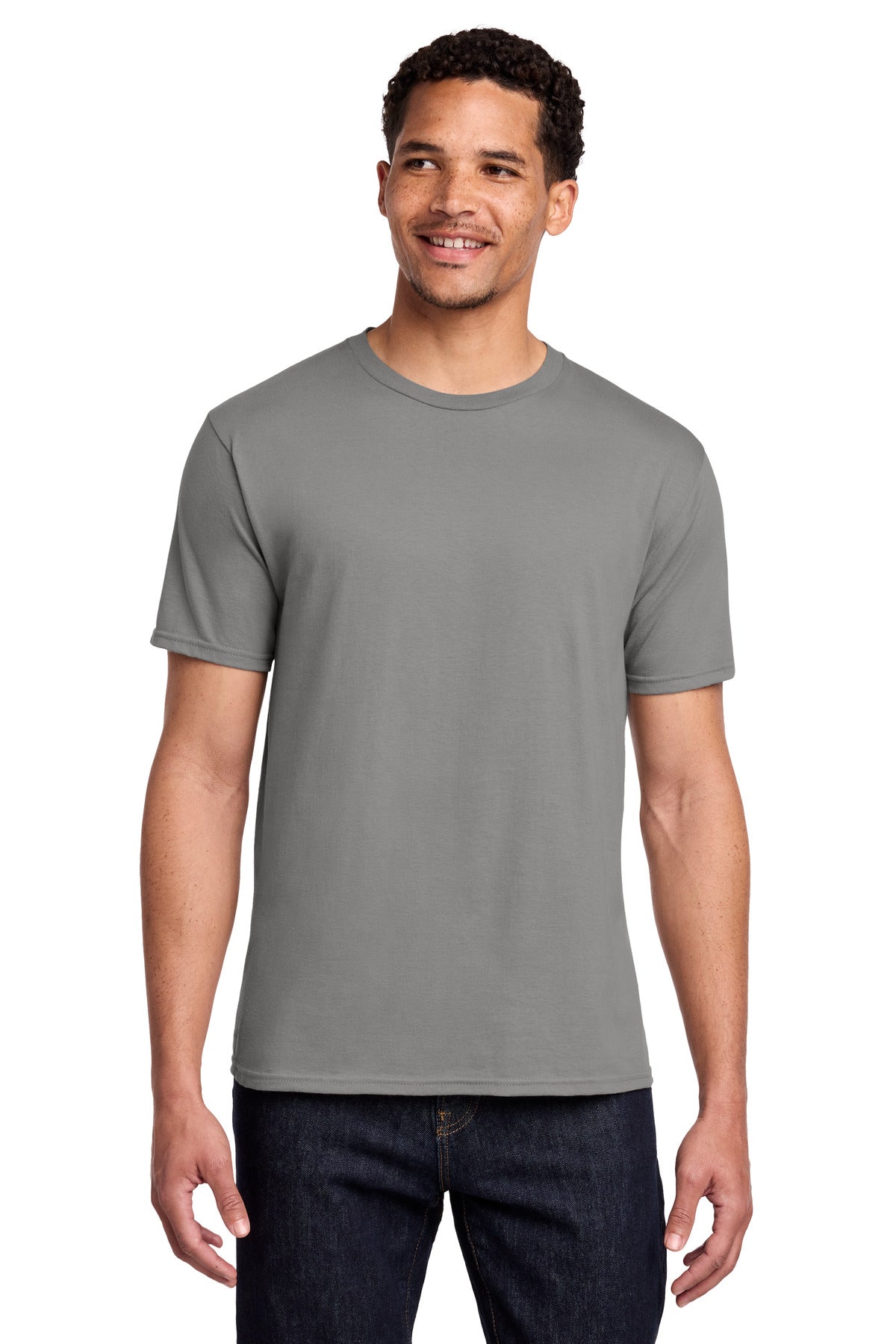 Front View of Medium Grey Port & Co Fan Favorite Tee. PC450