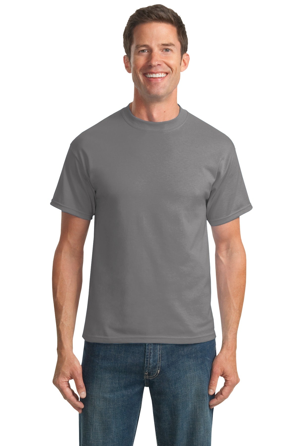 Front View of Medium Grey Port & Co Tall Core Blend Tee. PC55T