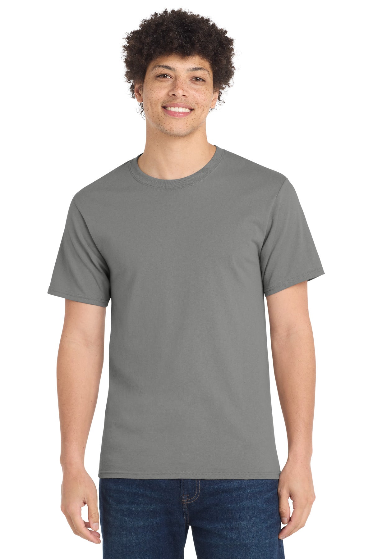 Front View of Medium Grey Port & Co Tall Essential Tee. PC61T