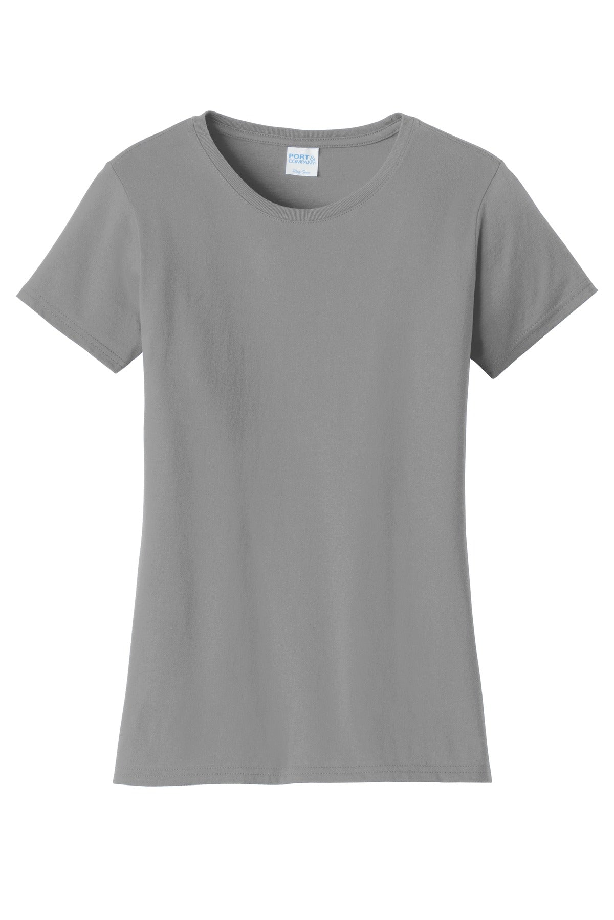 Front View of Medium Grey Port & Co Women's Fan Favorite Tee. LPC450