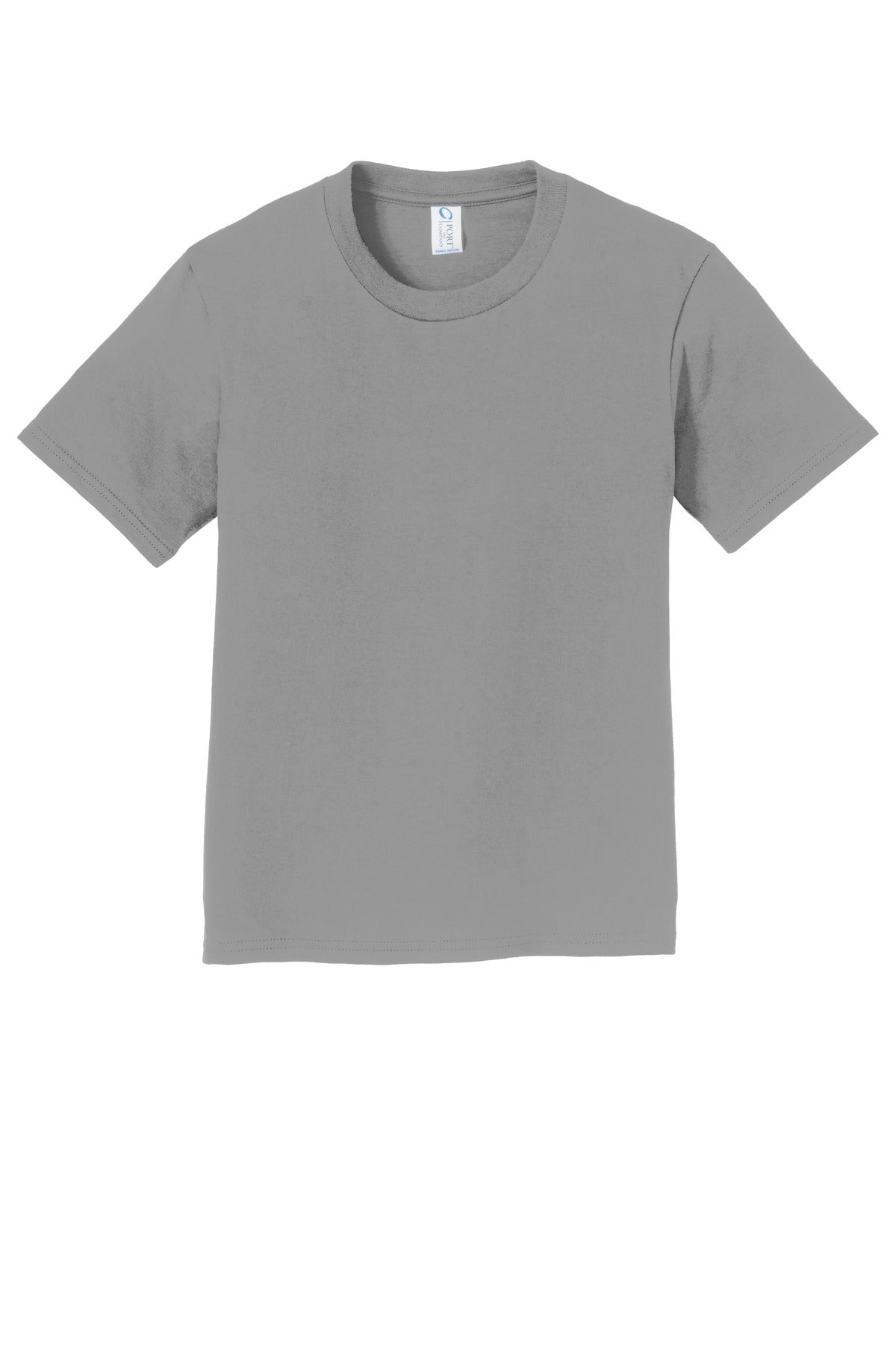 Front View of Medium Grey Port & Co Youth Fan Favorite Tee. PC450Y