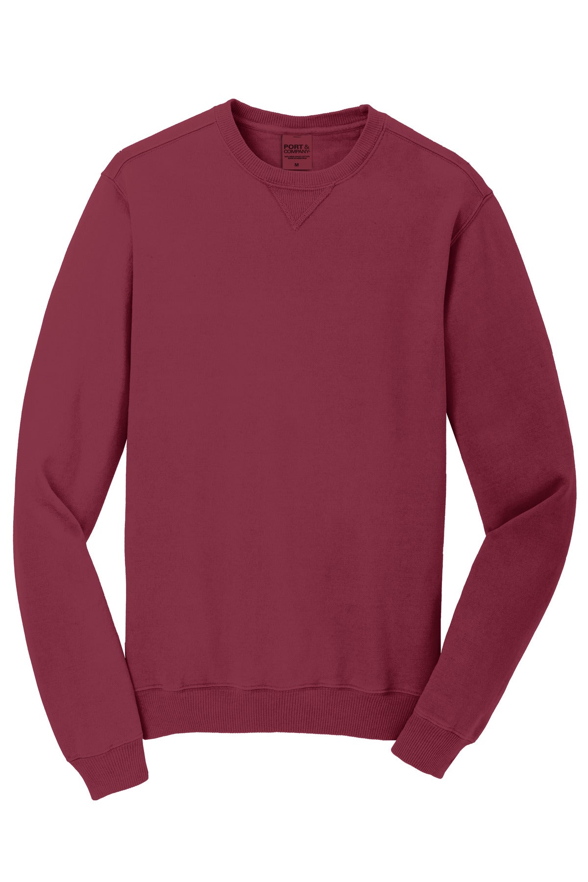 Front View of Merlot Port & Co Beach Wash Garment-Dyed Crewneck Sweatshirt PC098