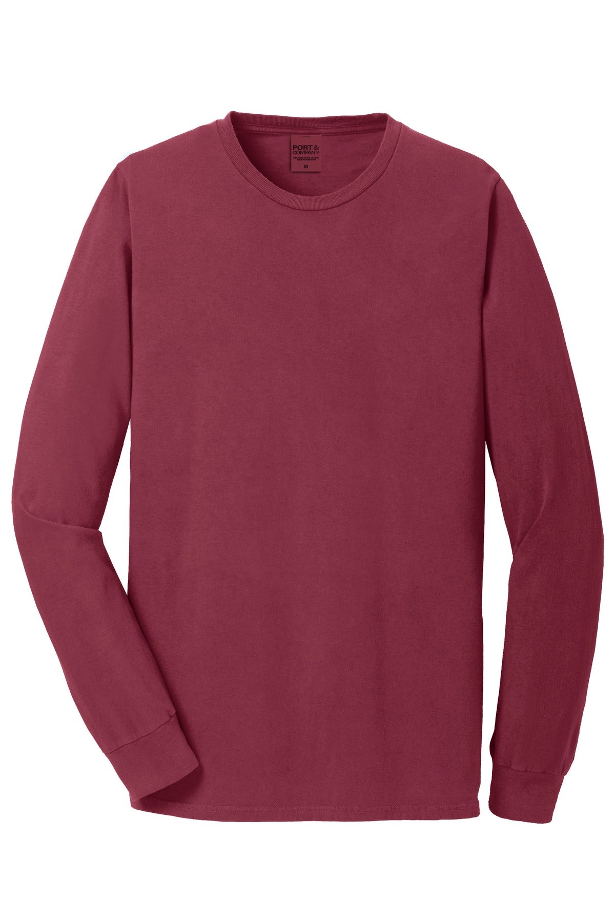 Front View of Merlot Port & Co Beach Wash Garment-Dyed Long Sleeve Tee PC099LS