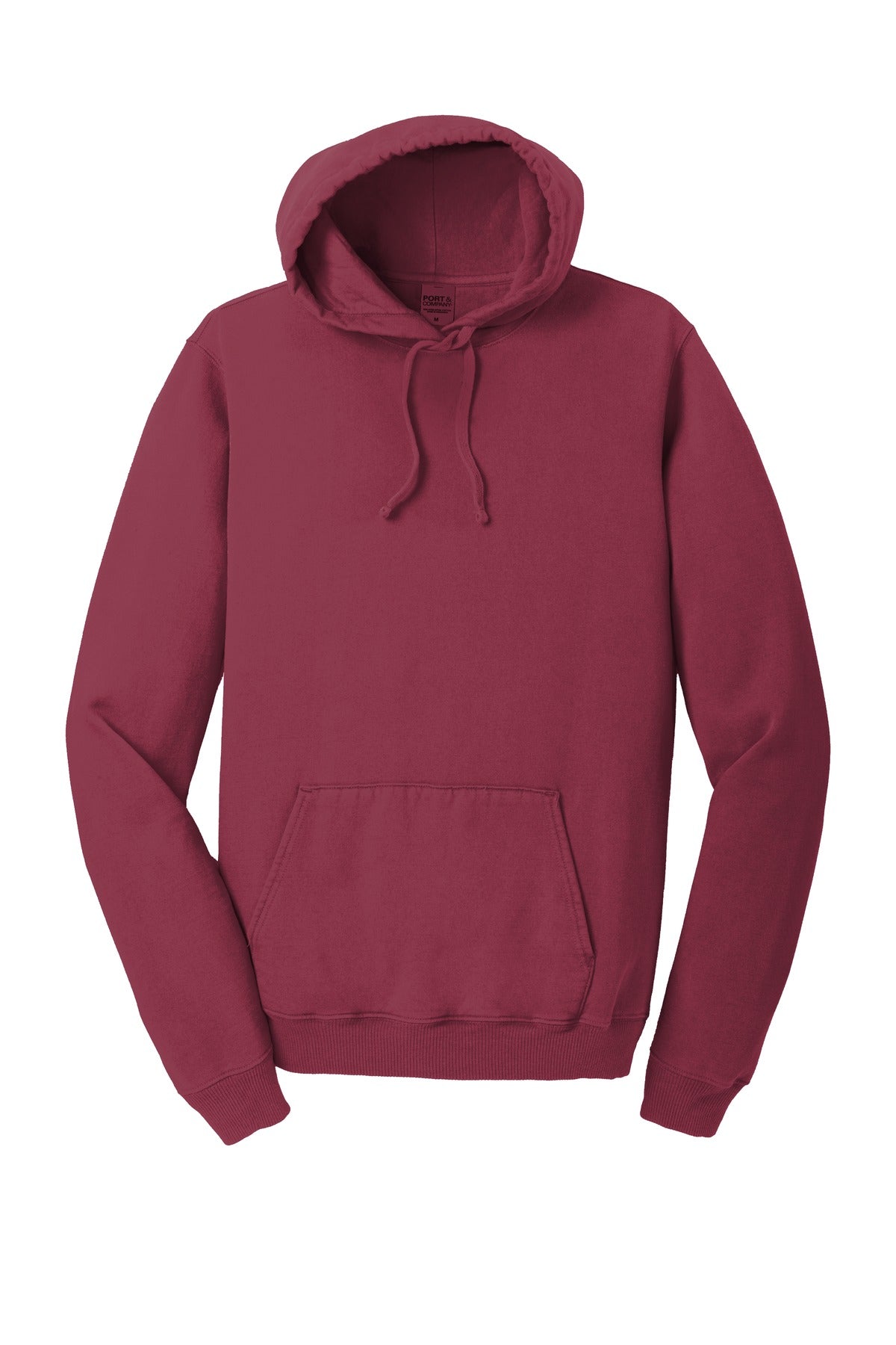 Front View of Merlot Port & Co Beach Wash Garment-Dyed Pullover Hooded Sweatshirt. PC098H