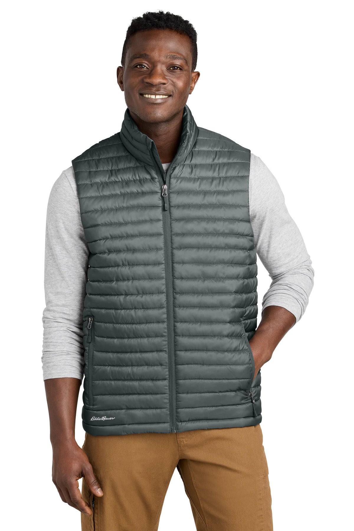 Front View of MetalGrey Eddie Bauer Packable Quilted Vest EB516