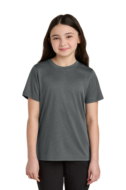 Front View of MetalGryHt Port & Co Youth Heather Performance Tee PC390Y