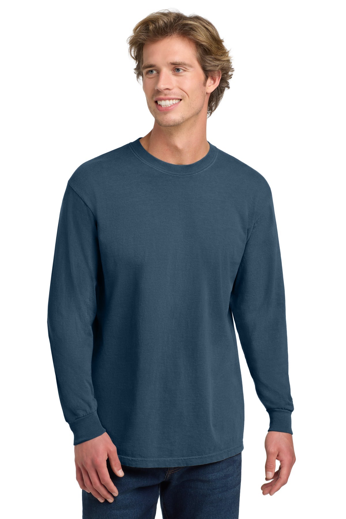 Front View of Midnight COMFORT COLORS Heavyweight Ring Spun Long Sleeve Tee. 6014