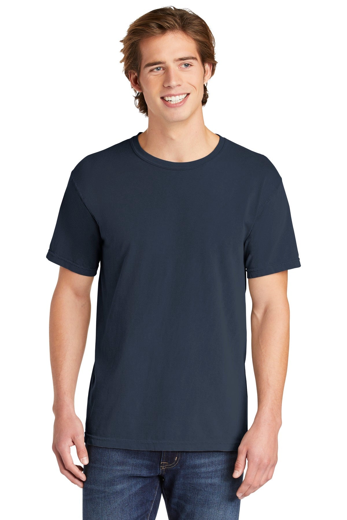 Front View of Midnight COMFORT COLORS Heavyweight Ring Spun Tee. 1717