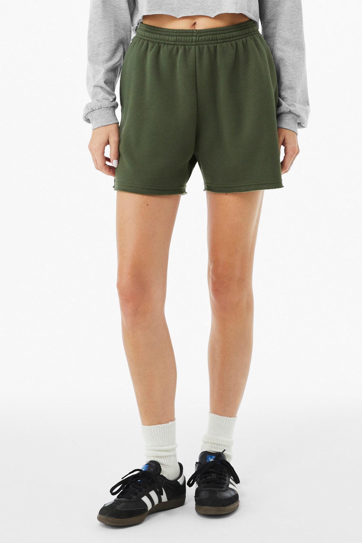 Front View of MilGreen BELLA+CANVAS Women's Cutoff Sweatshort BC3787