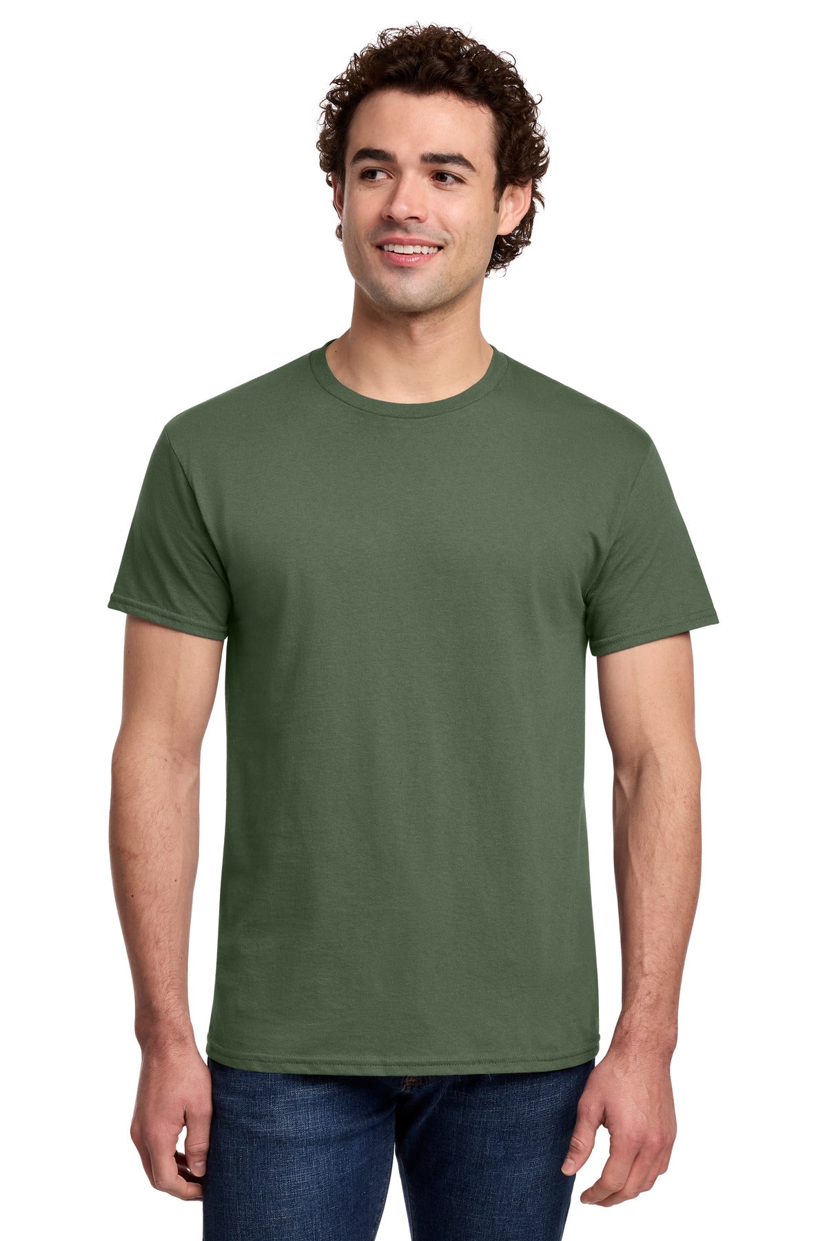 Front View of MilGreen Gildan Light Cotton Tee 3000