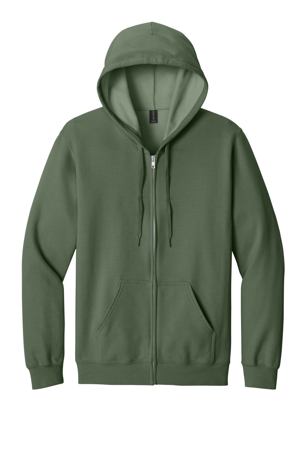 Front View of MilGreen Gildan Softstyle Midweight Fleece Full-Zip Hooded Sweatshirt SF600