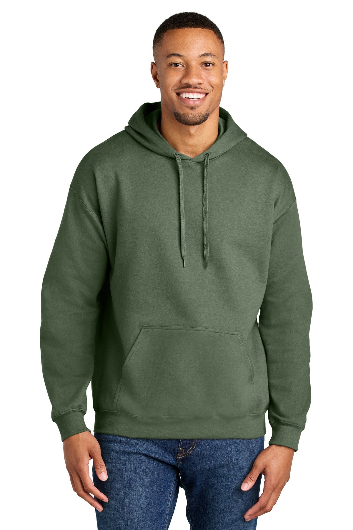 Front View of MilGreen Gildan Softstyle Midweight Pullover Hooded Sweatshirt SF500
