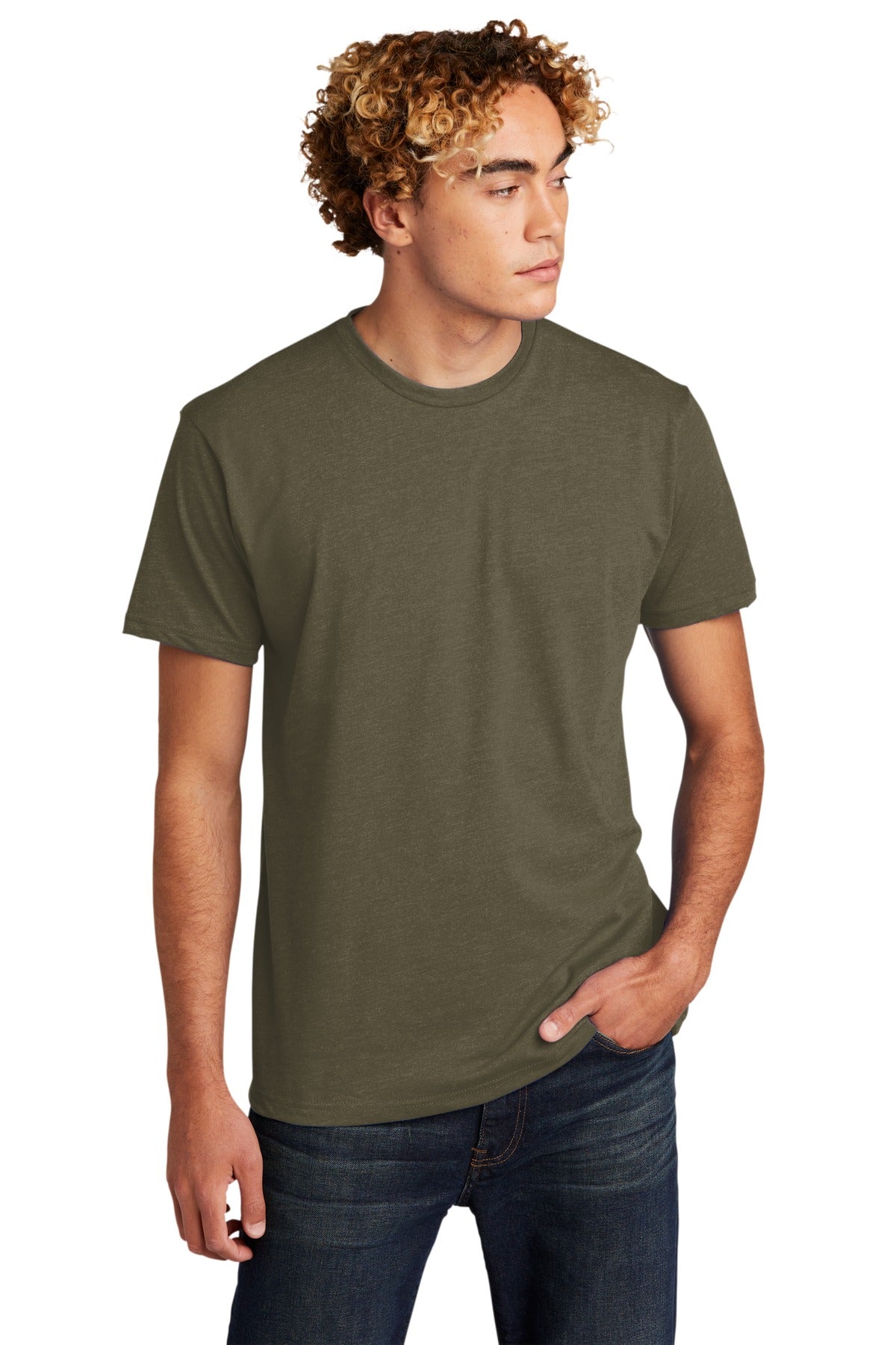 Front View of MilGreen Next Level Apparel Adult CVC Tee. NL6210