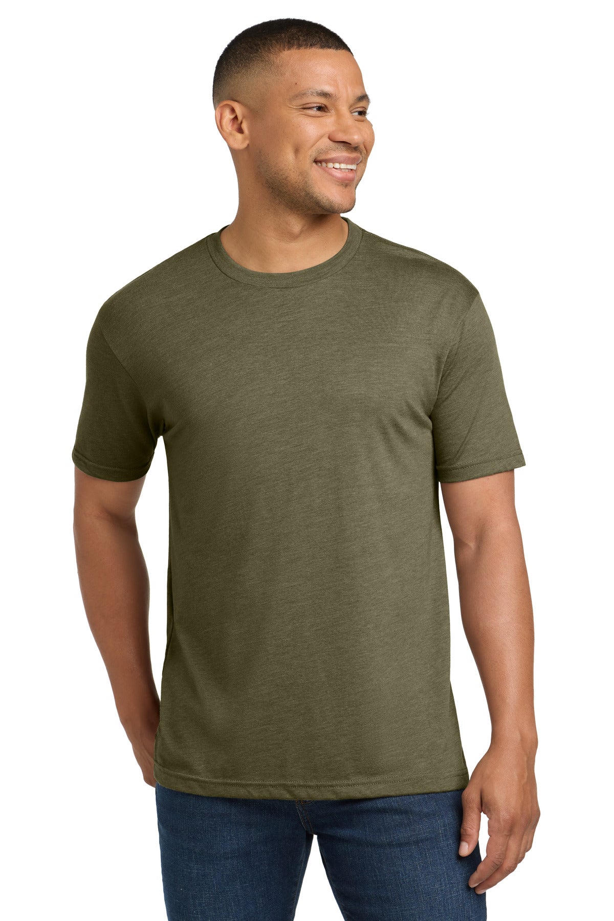 Front View of MilGreen Next Level Apparel Adult Tri-Blend Tee. NL6010