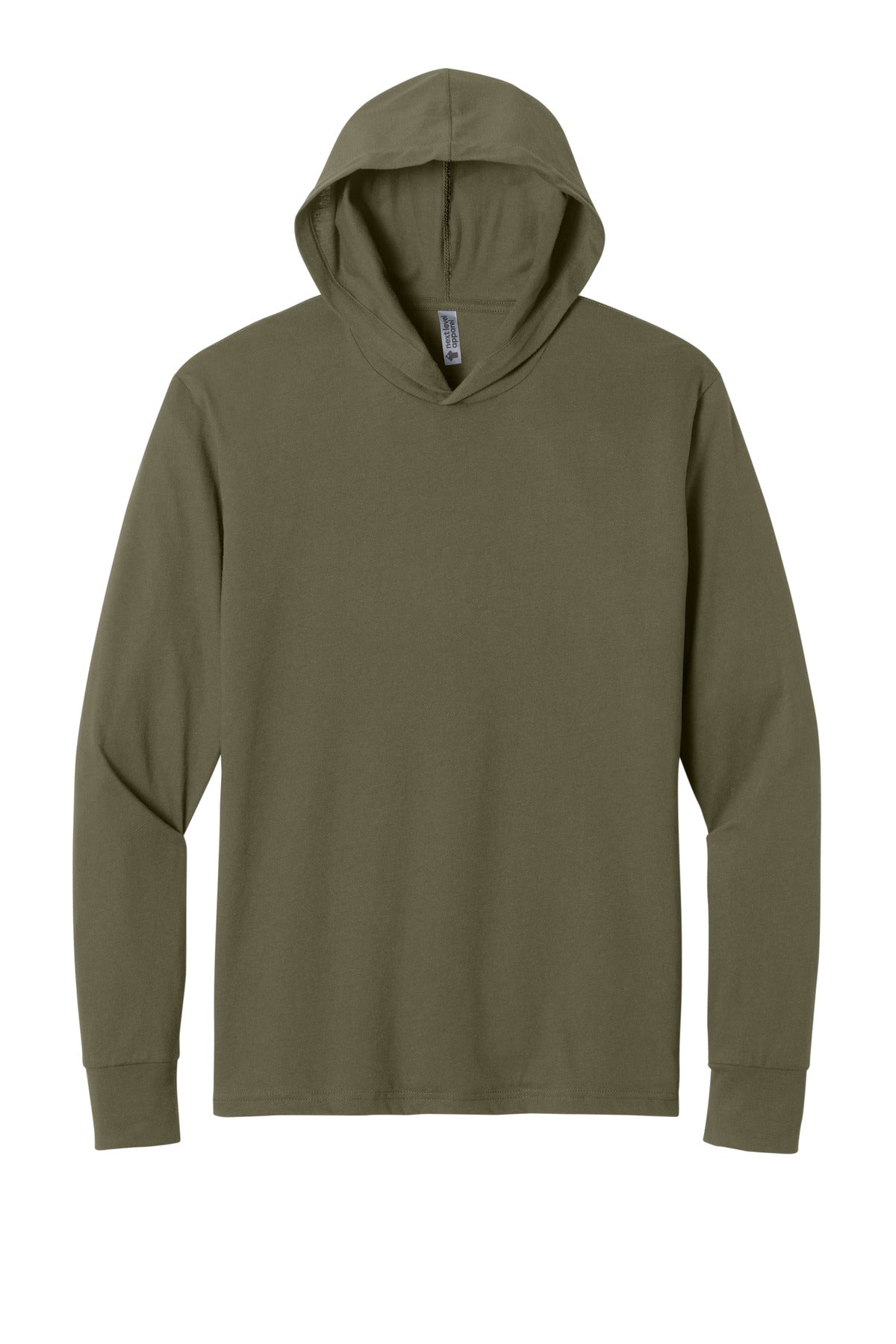 Front View of MilGreen Next Level Apparel CVC Long Sleeve Hoodie NL6221