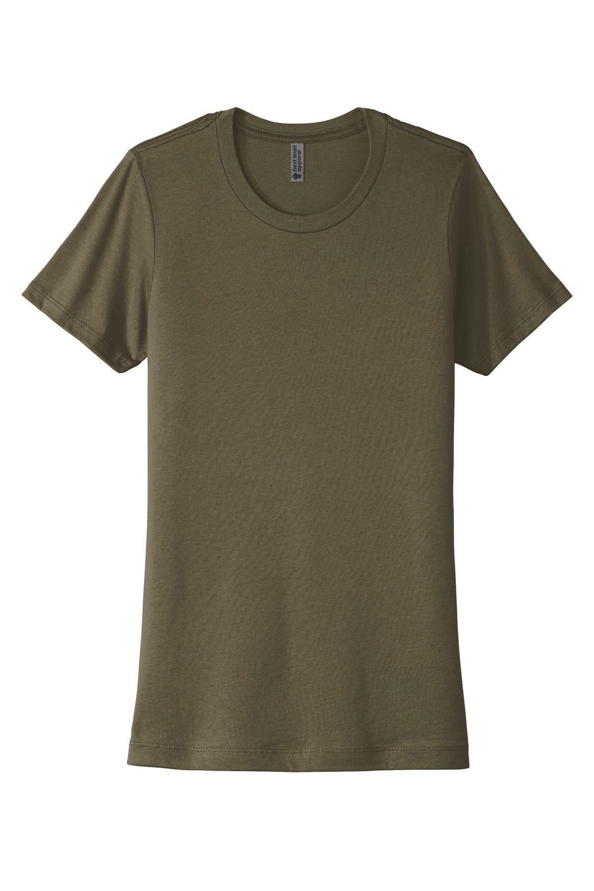 Front View of MilGreen Next Level Apparel Women's Cotton Tee. NL3900
