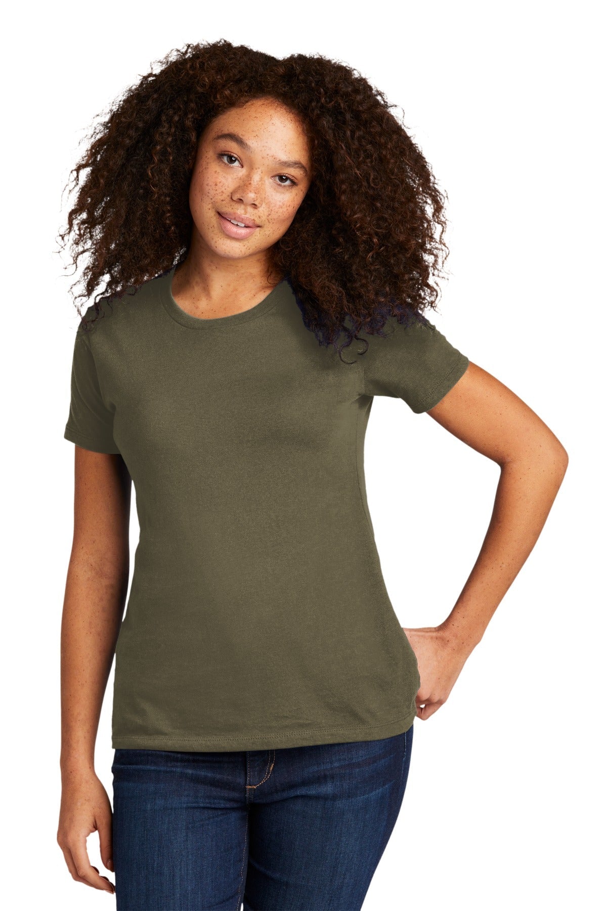Front View of MilGreen Next Level Apparel Women's Cotton Tee. NL3900