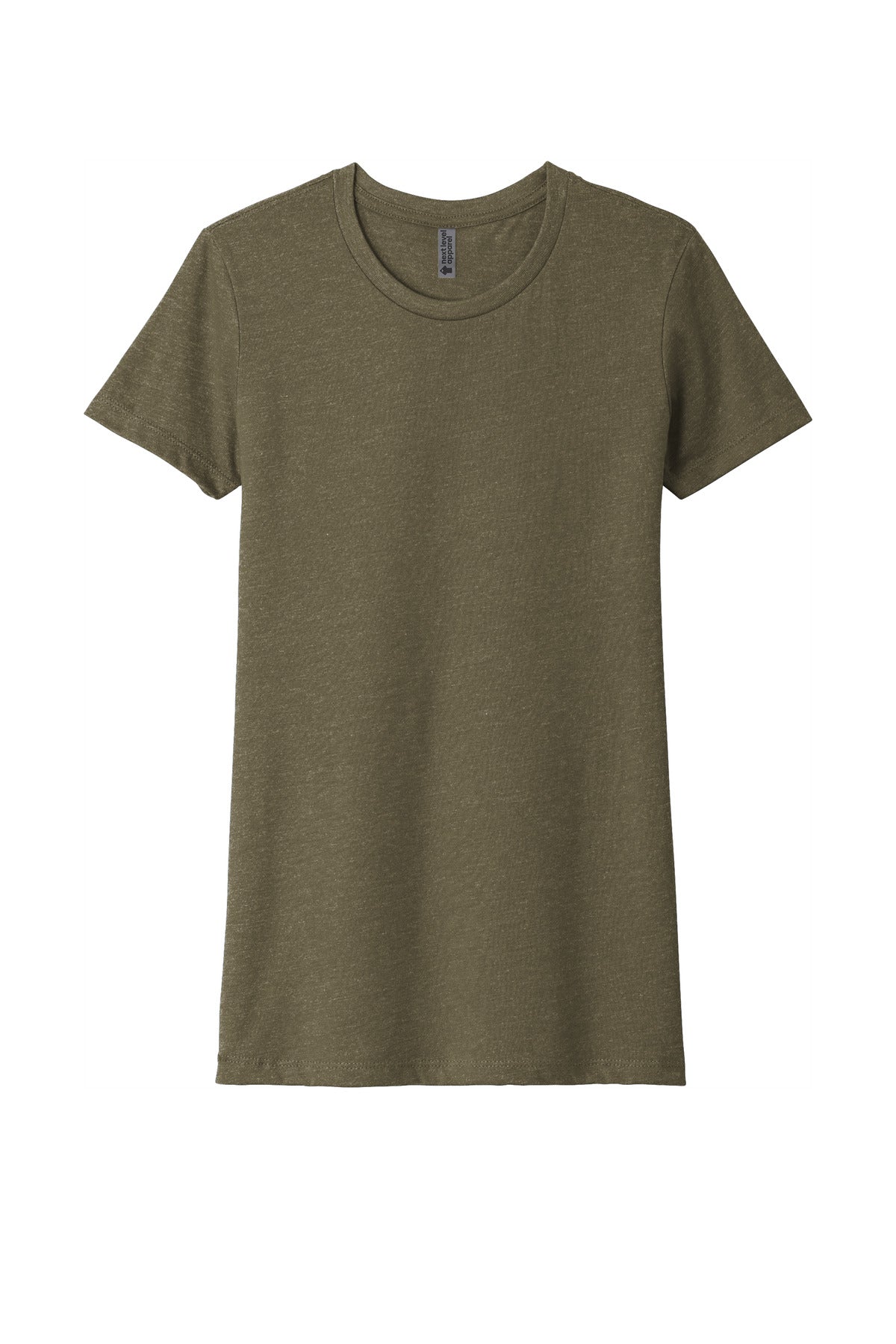 Front View of MilGreen Next Level Apparel Women's CVC Tee. NL6610