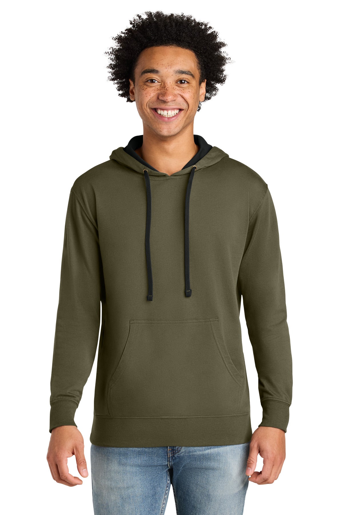 Front View of MilGrn/Blk Next Level Apparel Laguna Hoodie NL9301